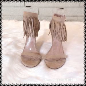 STUART WEITZMAN Love Fringe Boho Nude Stilettos